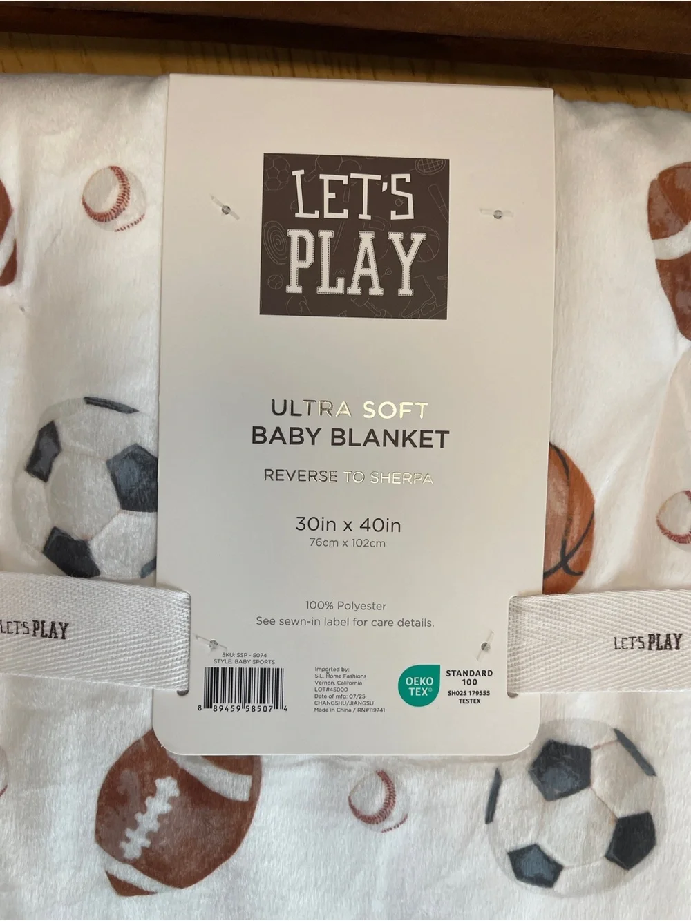 Sherpa Baby Blanket - White with Sports Print